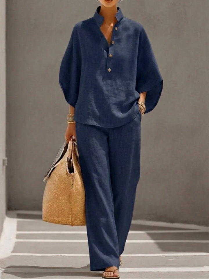 Ensemble Haut Boutonné et Pantalon Fluide Femme