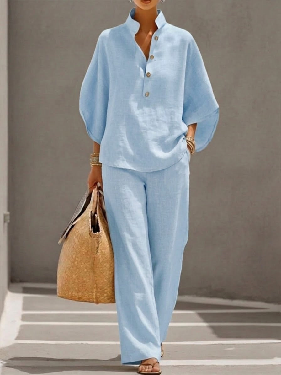 Ensemble Haut Boutonné et Pantalon Fluide Femme