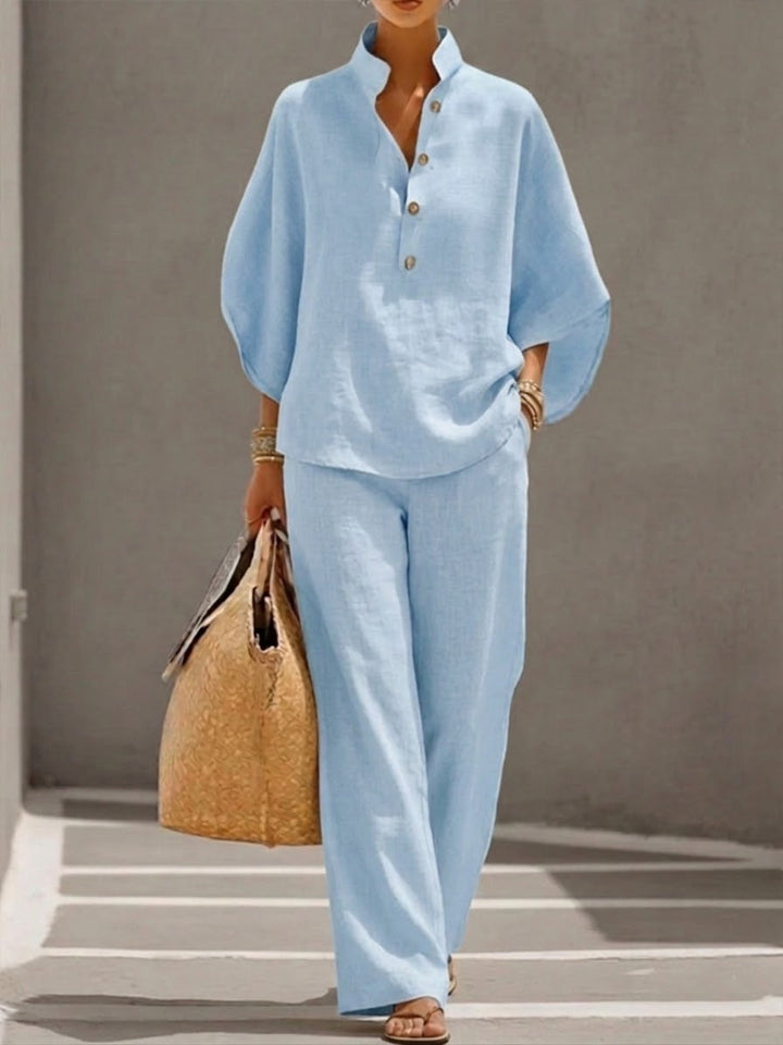 Ensemble Haut Boutonné et Pantalon Fluide Femme