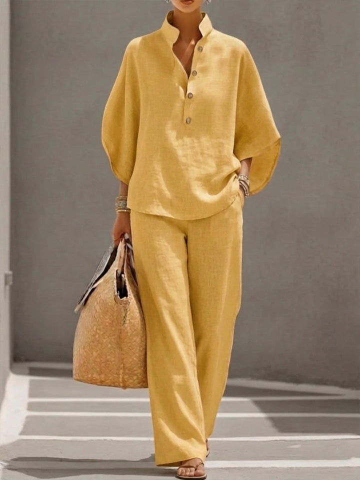 Ensemble Haut Boutonné et Pantalon Fluide Femme