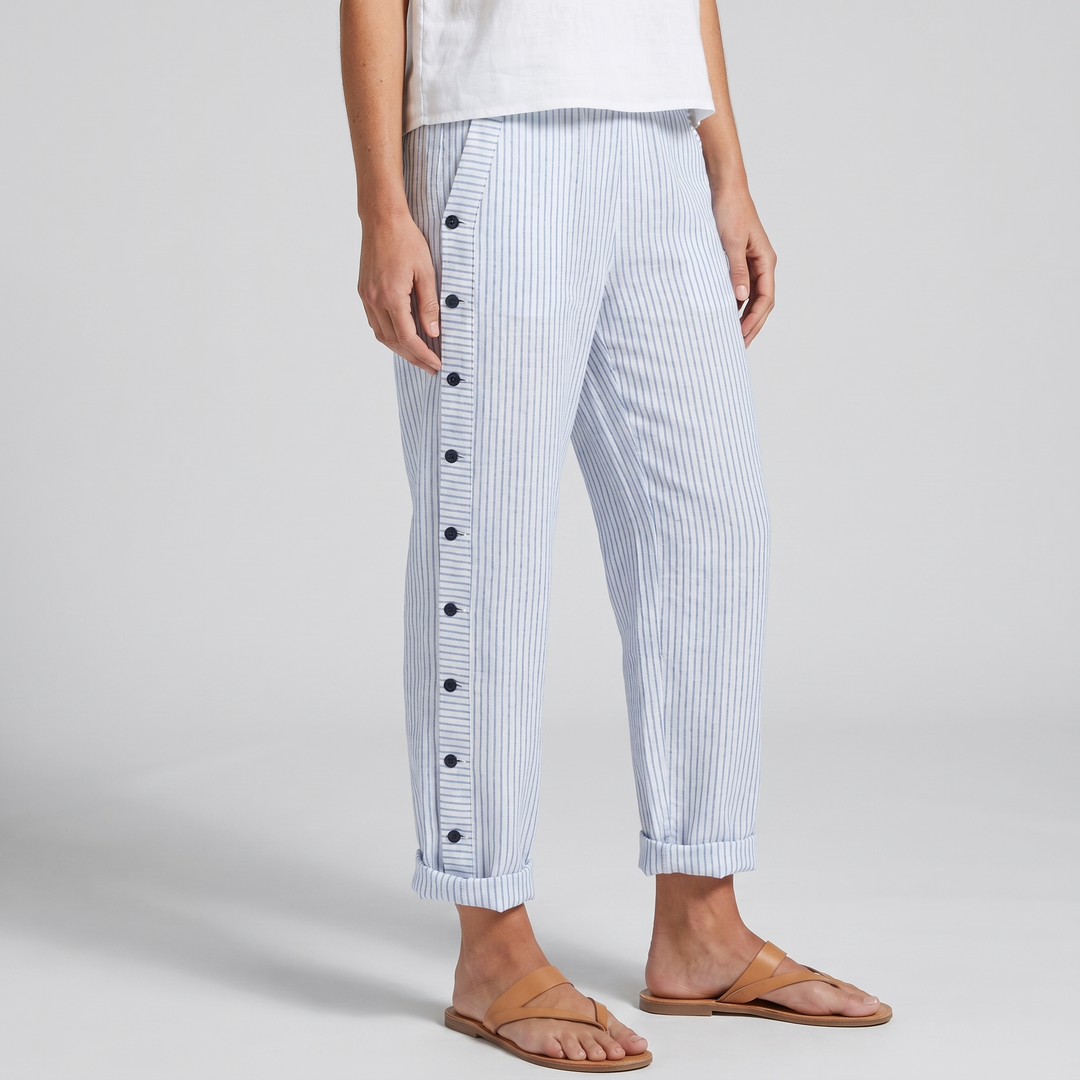 Pantalon Rayé Boutons Femme